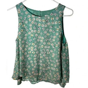 Cute Layered A-Line Mint Green Loft Top In Petite Med. Pastel Floral Sleeveless